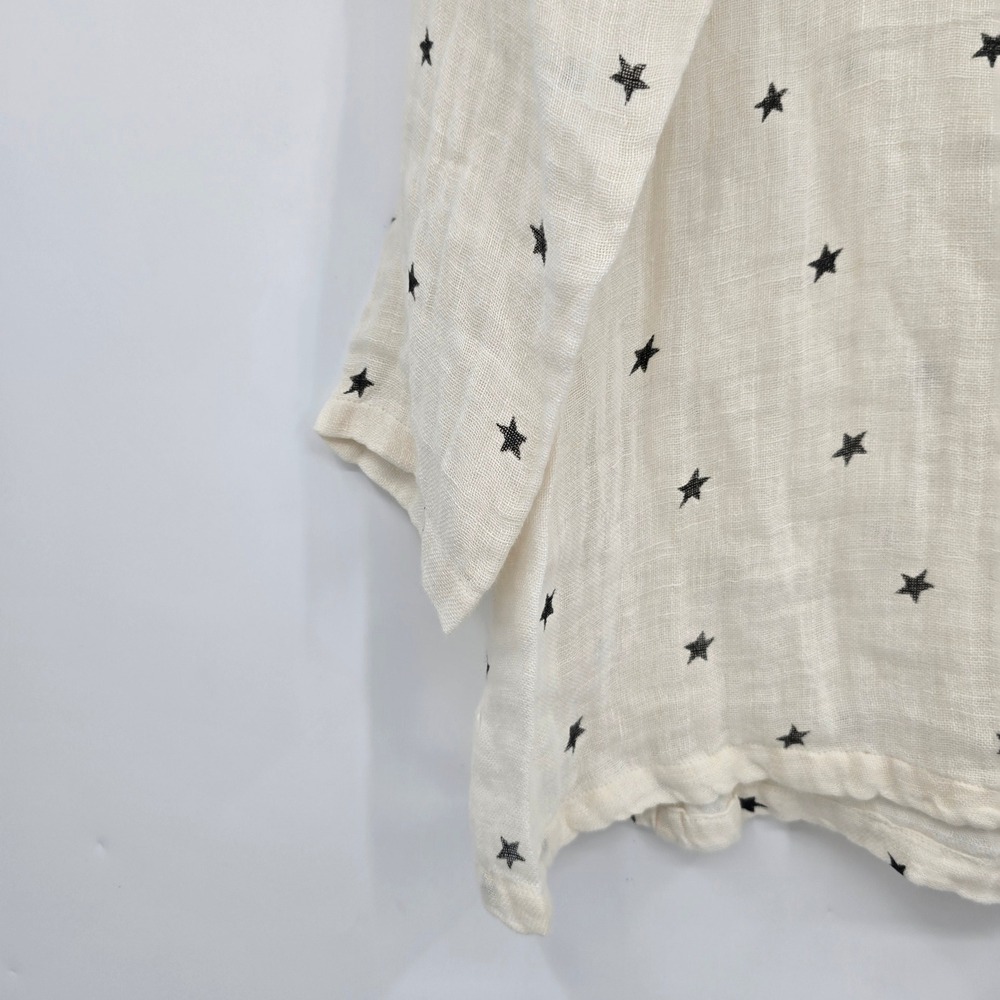 Star-Print White Linen Blend Blouse - Madeleine - Picture 5 of 8